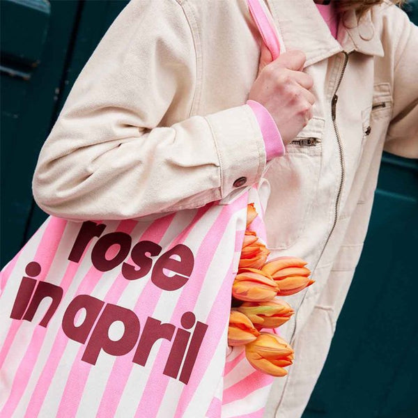 Sac cabas 'Elisa' Rayures Rose fluo spécial Birthday | ROSE IN APRIL