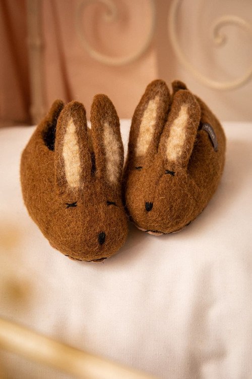 Chaussons Lapin en laine feutrée Mangrove | MUSKHANE