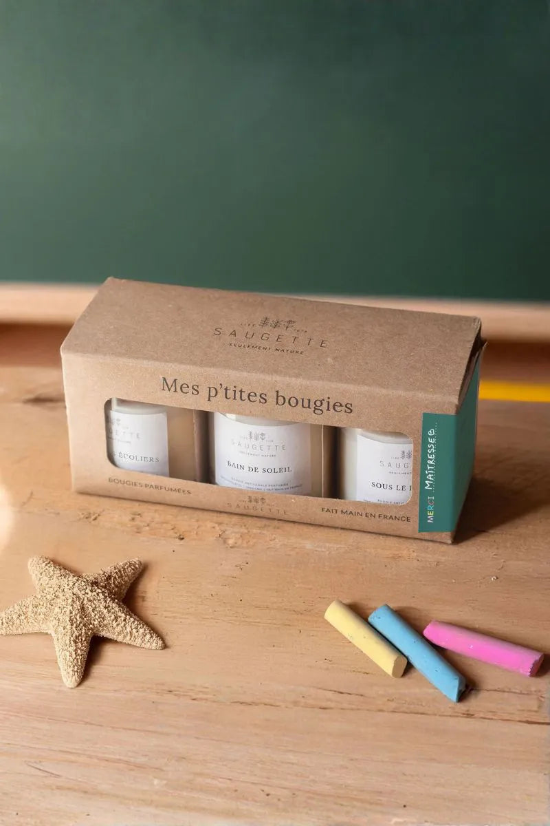 Coffret 3 bougies ‘Merci maîtresse’ | SAUGETTE
