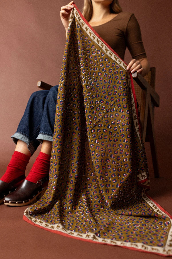 Grand foulard Dupatta 'Léopard' Fire | APACHES COLLECTIONS