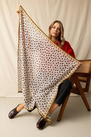 Grand foulard Dupatta 'Léopard' Macadamia | APACHES COLLECTIONS