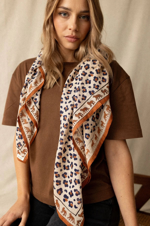 Grand foulard Dupatta 'Léopard' Rust | APACHES COLLECTIONS