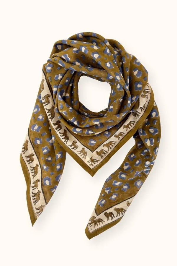Grand foulard Dupatta 'Léopard' Tapenade | APACHES COLLECTIONS