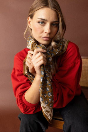 Grand foulard Dupatta 'Léopard' Tapenade | APACHES COLLECTIONS