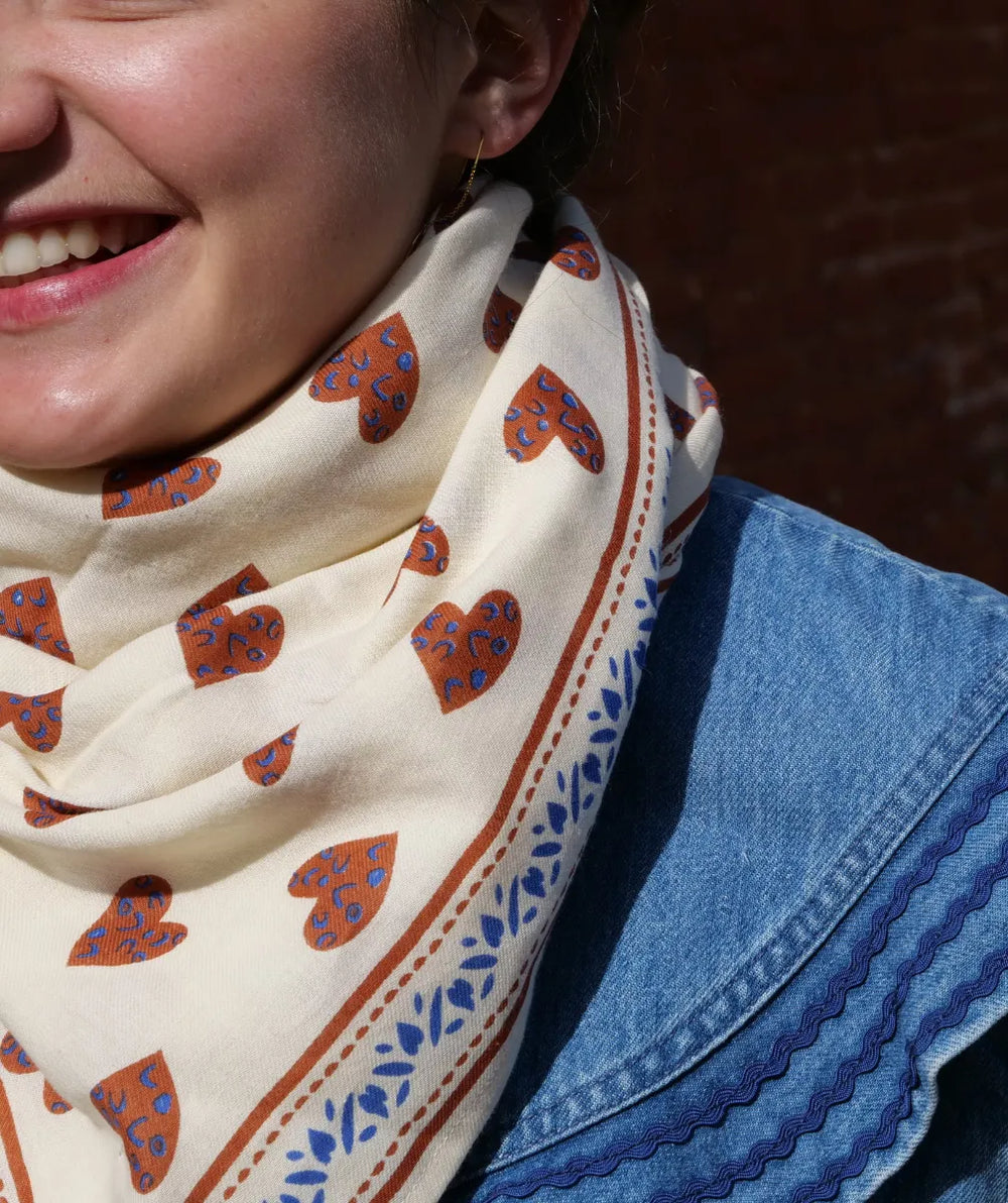 Foulard indien 'Coeur sauvage' Ecru | BONHEUR DU JOUR