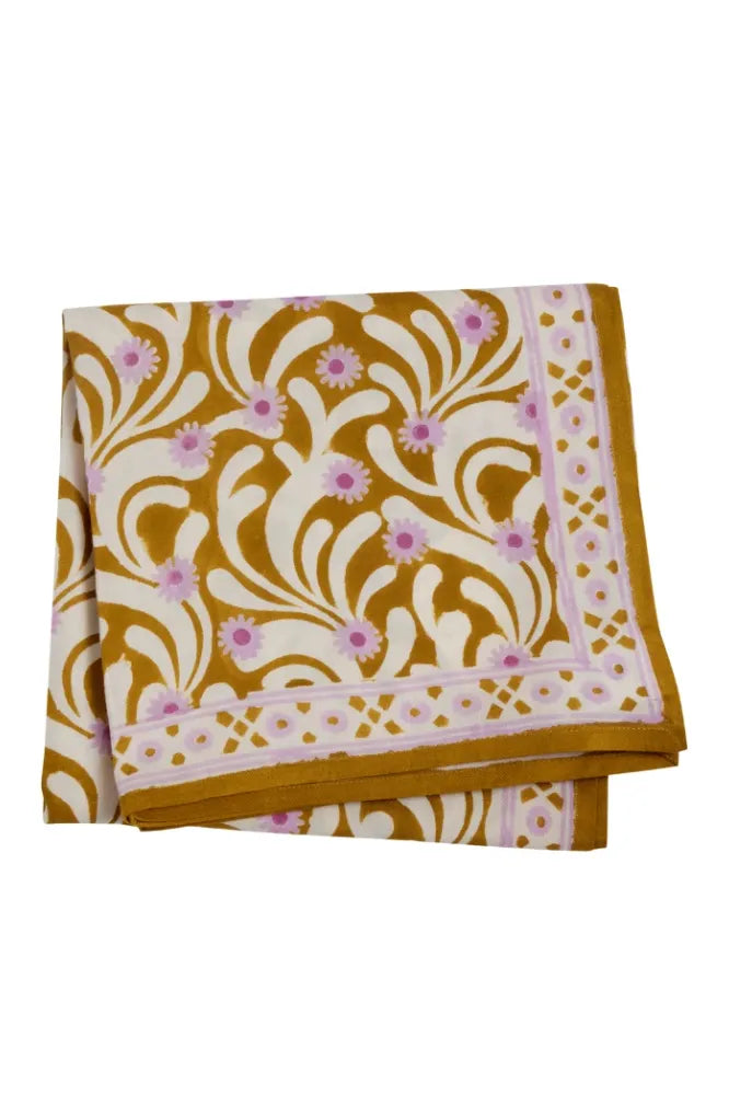 Foulard indien 'Poppies' Curcuma | BONHEUR DU JOUR