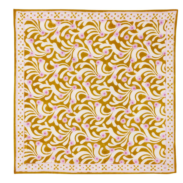 Foulard indien 'Poppies' Curcuma | BONHEUR DU JOUR