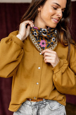 Petit foulard Manika 'Coeur' Tapenade | APACHES COLLECTIONS