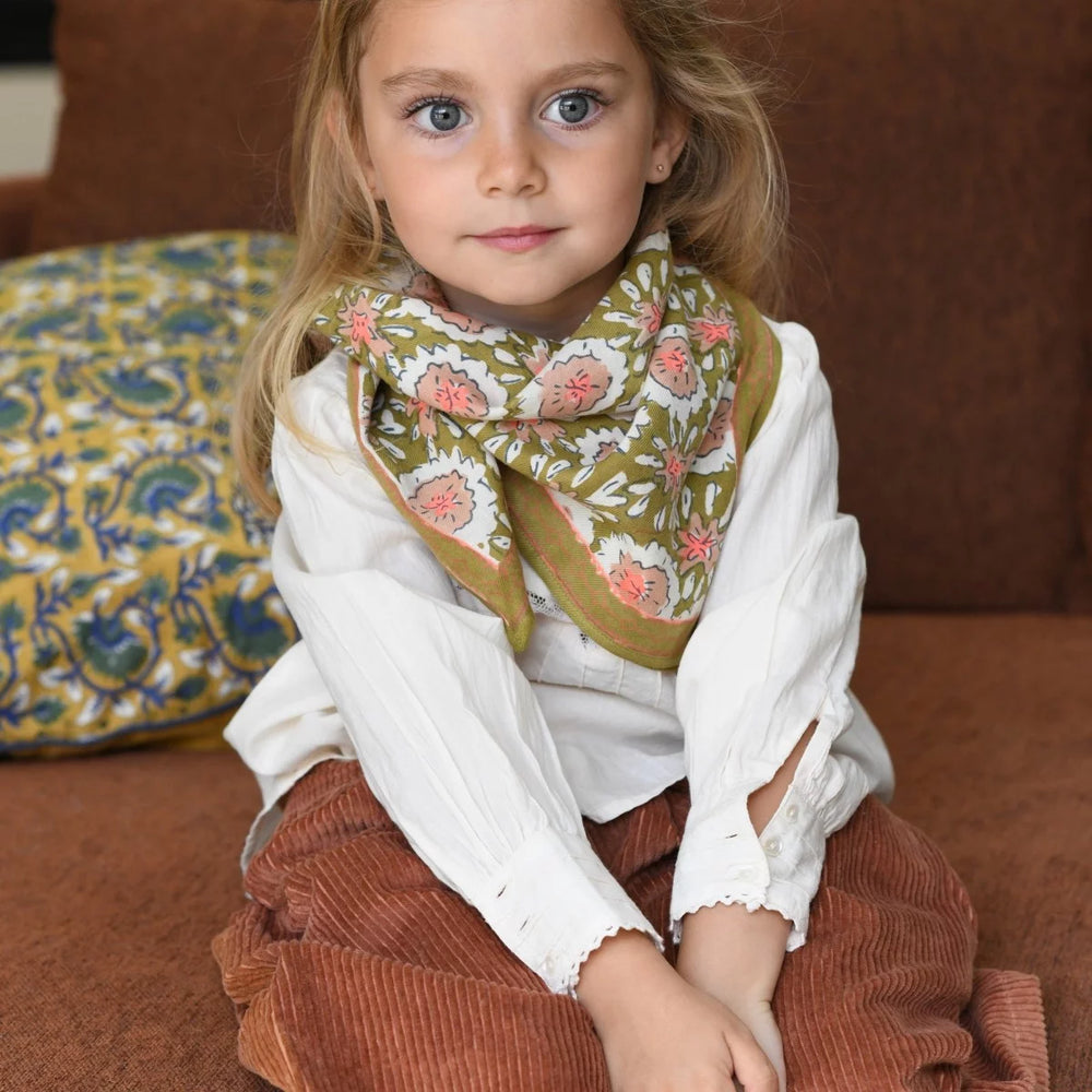 Foulard indien 'Margotte' Olive | BONHEUR DU JOUR