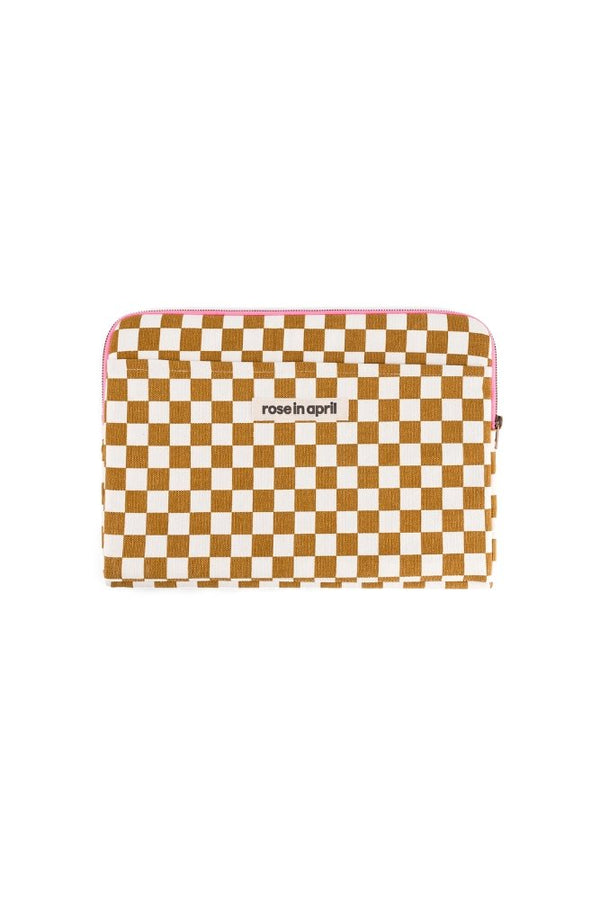 Housse d'ordinateur 'Octave' 13-14" Damier Caramel | ROSE IN APRIL