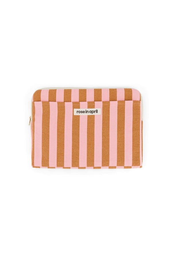 Housse d'ordinateur 'Octave' 13-14" Rayures Caramel / Strawberry | ROSE IN APRIL