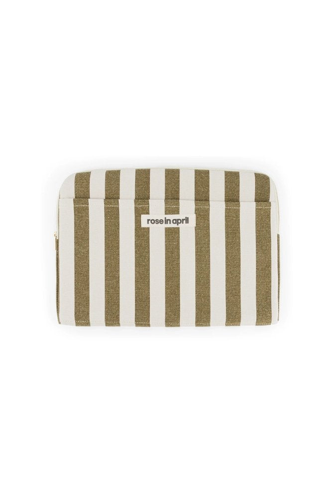 Housse d'ordinateur 'Octave' 13-14" Rayures Olive / Greige | ROSE IN APRIL