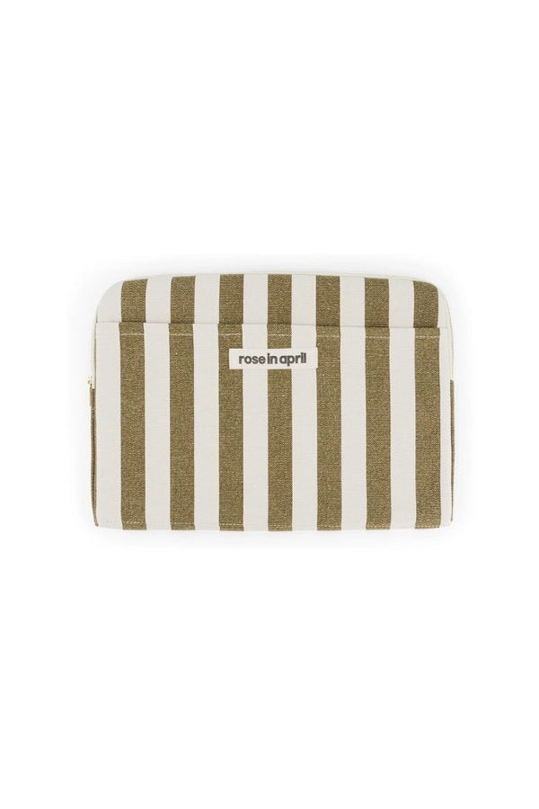 Housse d'ordinateur 'Octave' 13-14" Rayures Olive / Greige | ROSE IN APRIL