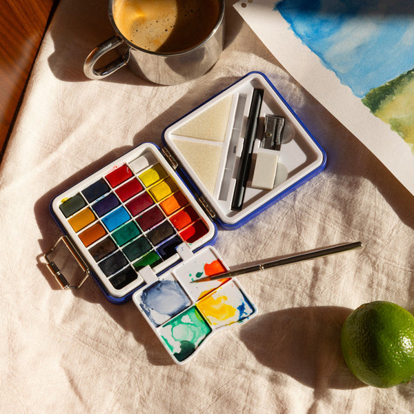 Kit aquarelle de voyage bleu