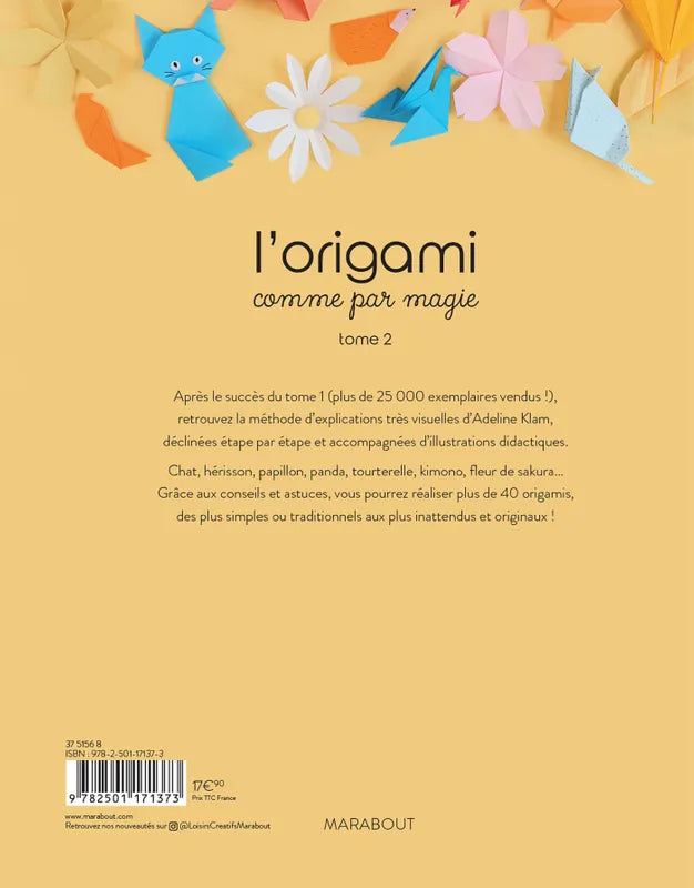 Livre 'L'origami comme par magie' Tome 2 - Adeline Klam | MARABOUT