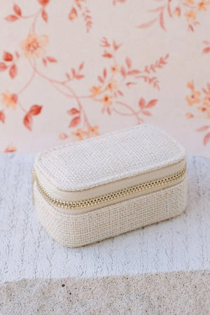 Mini boîte à bijoux de voyage 'Marie' effet lin Beige | MAISON SCARLETT