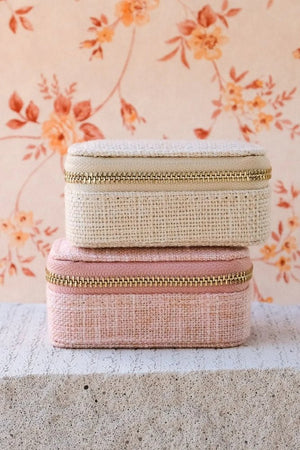 Mini boîte à bijoux de voyage 'Marie' effet lin Beige | MAISON SCARLETT