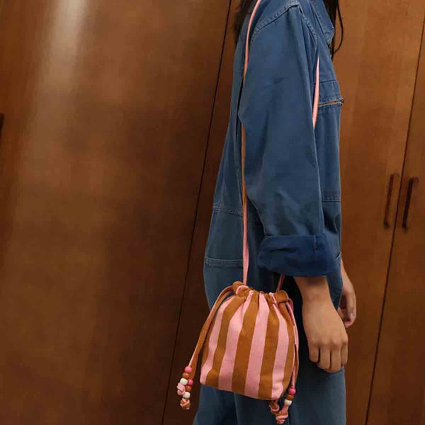 Mini sac 'Billie' Rayures Strawberry / Caramel | ROSE IN APRIL