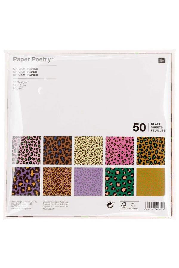 Papier origami 'Acid Leo' 50 feuilles 15x15cm | RICO DESIGN