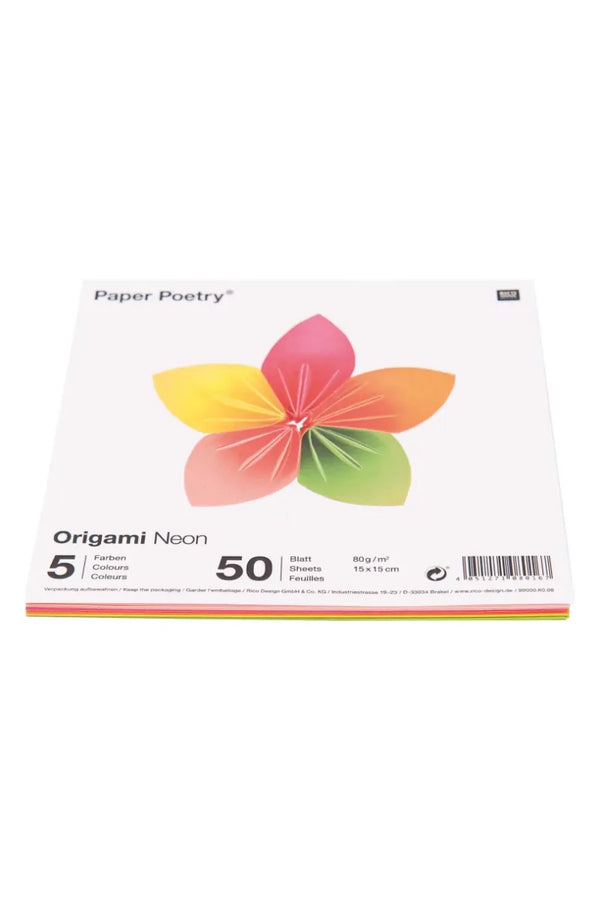Papier origami 'Néon' 50 feuilles 15x15cm | RICO DESIGN