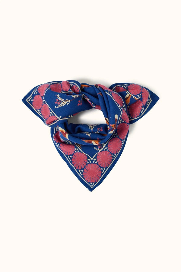 Petit foulard ‘Manika’ Cerisier Bleu royal | APACHES COLLECTIONS