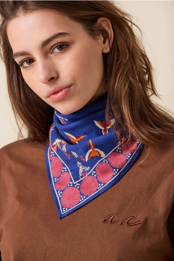 Petit foulard ‘Manika’ Cerisier Bleu royal | APACHES COLLECTIONS