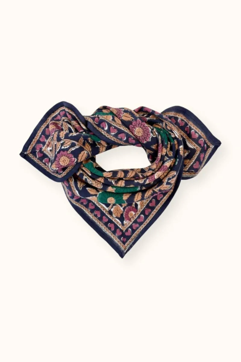 Petit foulard Manika 'Coeur' Navy forest | APACHES COLLECTIONS