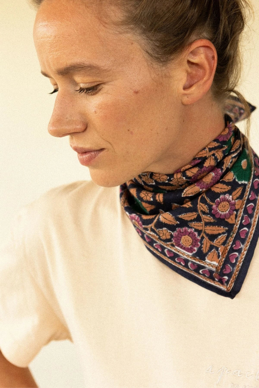 Petit foulard Manika 'Coeur' Navy forest | APACHES COLLECTIONS