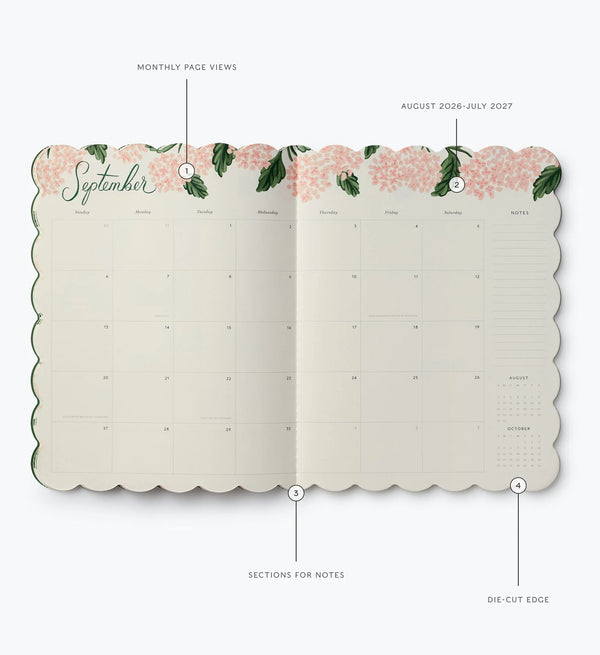 Planner hebdomadaire 2026-2027 souple 12 mois ‘Pink Hydrangea' | RIFLE PAPER CO
