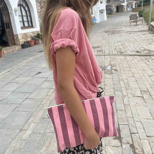 Pochette 'Lili' Rayures Bordeaux / Pink Flamingo | ROSE IN APRIL