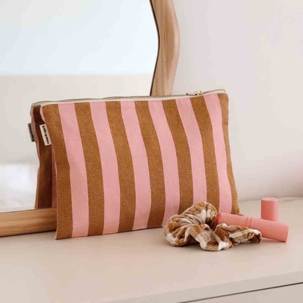 Pochette 'Lili' Rayures Caramel / Strawberry | ROSE IN APRIL