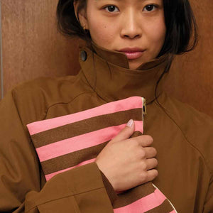 Pochette ‘Lili’ Rayures Funky Pink / Olive | ROSE IN APRIL