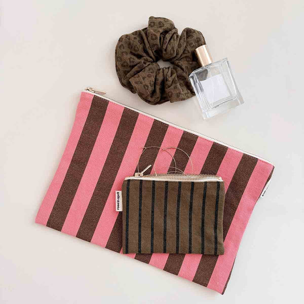 Pochette ‘Lili’ Rayures Funky Pink / Olive | ROSE IN APRIL