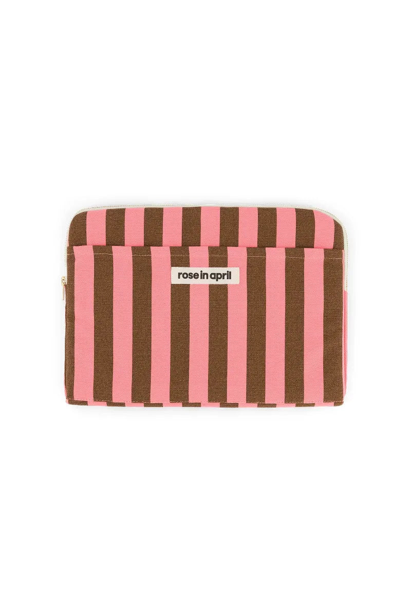 Housse d'ordinateur 'Octave' 13-14" Rayures Funky pink / Olive | ROSE IN APRIL