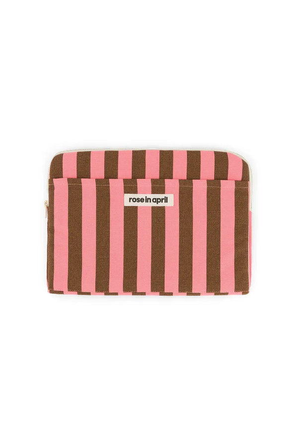 Housse d'ordinateur 'Octave' 13-14" Rayures Funky pink / Olive | ROSE IN APRIL