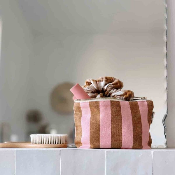Pochette 'Sofia' Rayures Caramel / Strawberry | ROSE IN APRIL