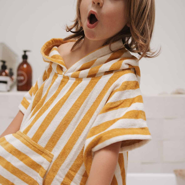 Poncho de bain 'Suzon' Rayures Moutarde | ROSE IN APRIL