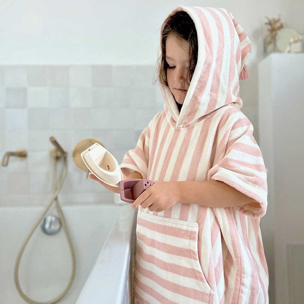 Poncho de bain 'Suzon' Rayures Rose | ROSE IN APRIL