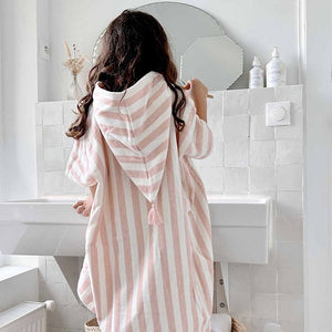 Poncho de bain 'Suzon' Rayures Rose | ROSE IN APRIL