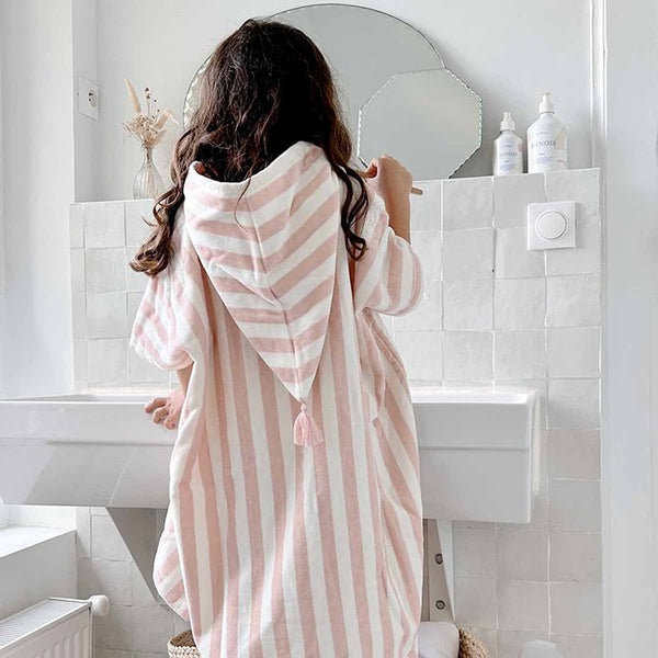 Poncho de bain 'Suzon' Rayures Rose | ROSE IN APRIL