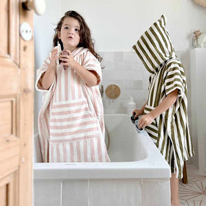 Poncho de bain 'Suzon' Rayures Kaki | ROSE IN APRIL
