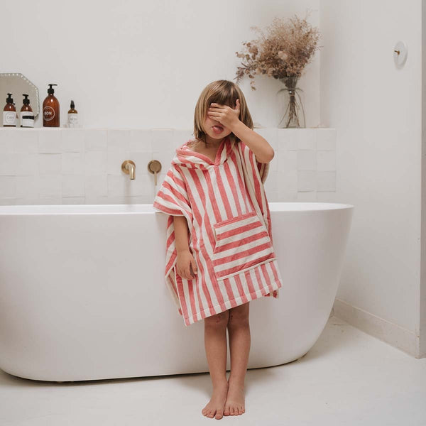 Poncho de bain 'Suzon' Rayures Strawberry | ROSE IN APRIL