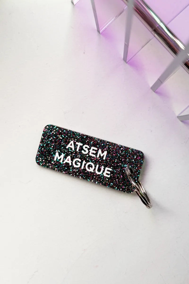 Porte-clés pailleté 'Atsem magique' Noir multico | PLUS DE LOVE