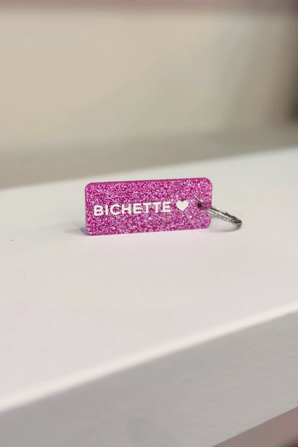 Porte-clés pailleté 'Bichette' Fuchsia | PLUS DE LOVE