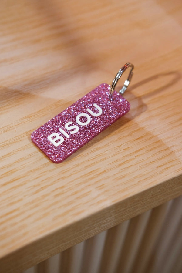 Porte-clés pailleté 'Bisou' Fuchsia | PLUS DE LOVE