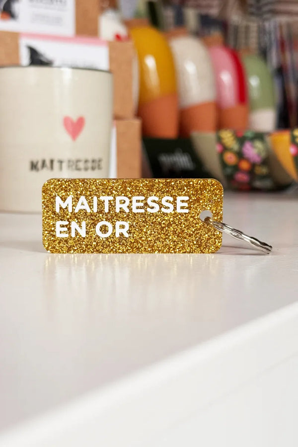 Porte-clés pailleté 'Maîtresse en or' Or | PLUS DE LOVE