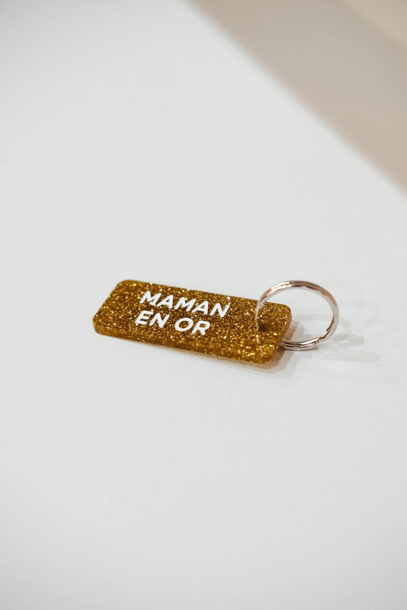 Porte-clés pailleté 'Maman en or' Or | PLUS DE LOVE