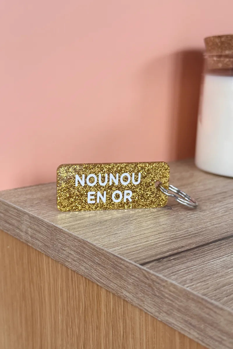 Porte-clés pailleté 'Nounou en or' Or | PLUS DE LOVE