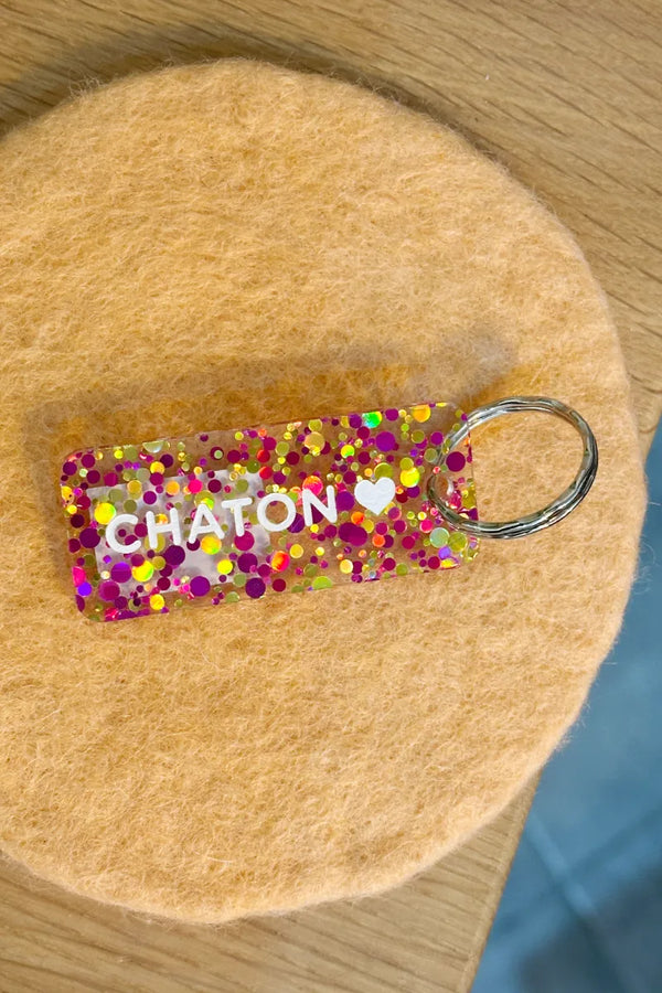 Porte-clés pailleté 'Chaton' Fuchsia-Or | PLUS DE LOVE