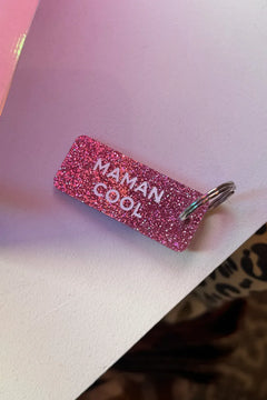 Porte-clés pailleté 'Maman cool' Fuchsia | PLUS DE LOVE